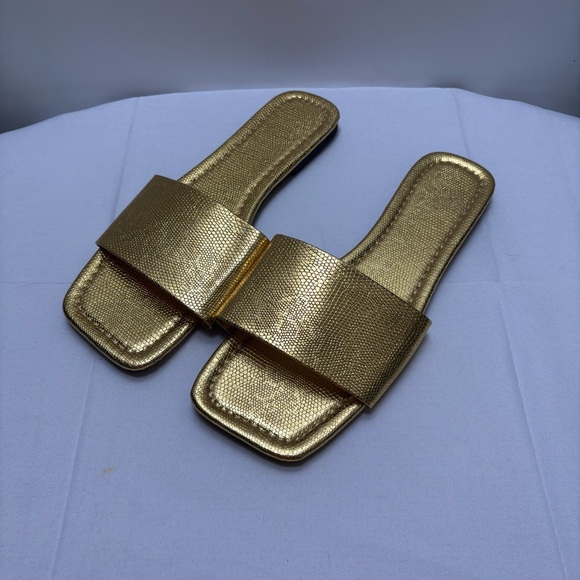 Metallic Gold Slip On Square Toe Sandals Size 41 (US10.5) - Picture 1 of 6